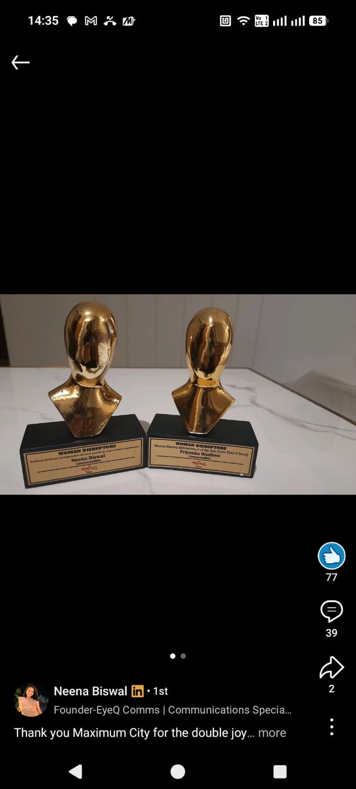 Women Disruptors award post